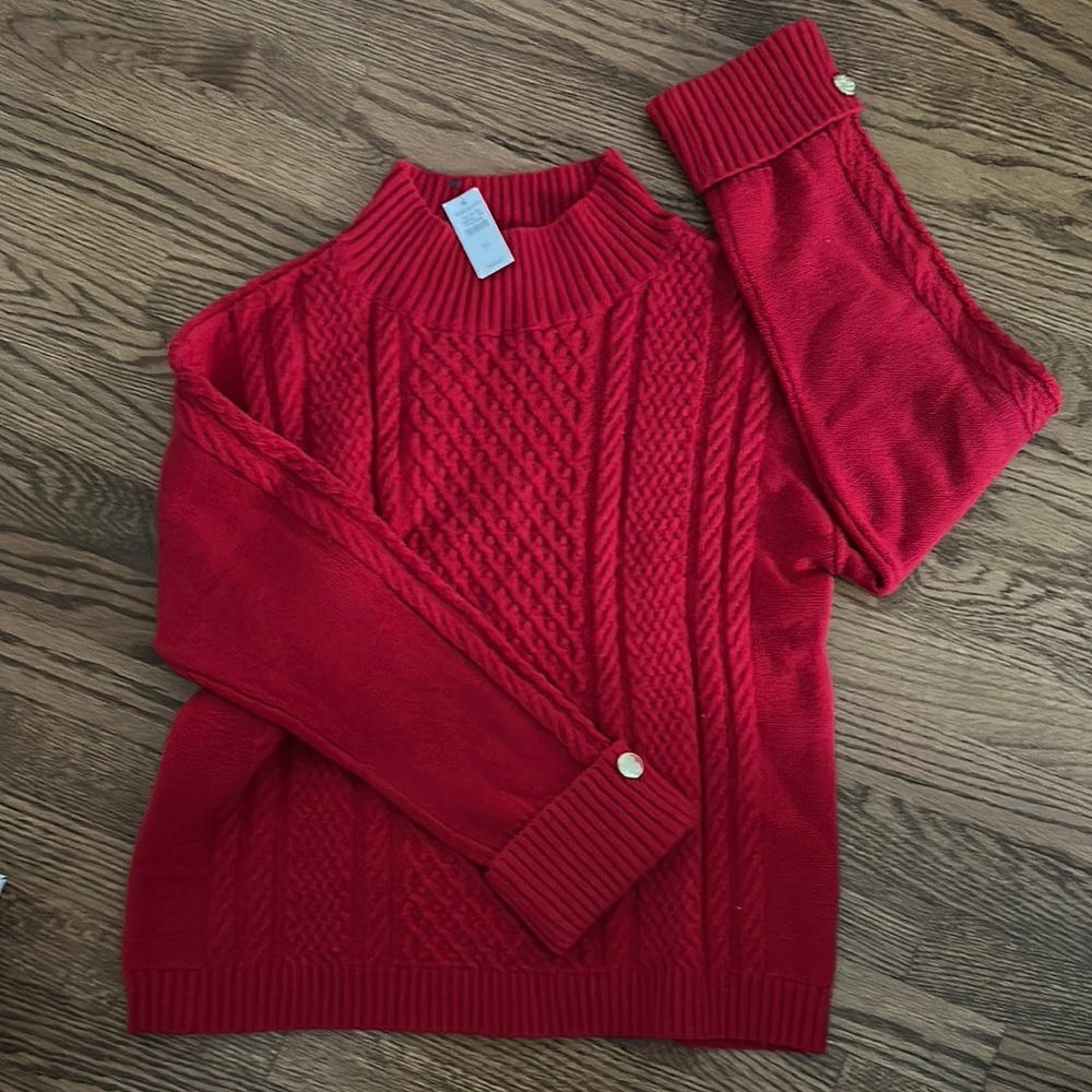 Talbots Red Cowl Neck Cable Knit Sweater